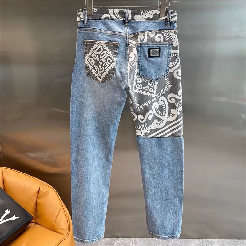 Luxurious DG Gold Embroidered Black Jeans for Spring and Summer Fashion