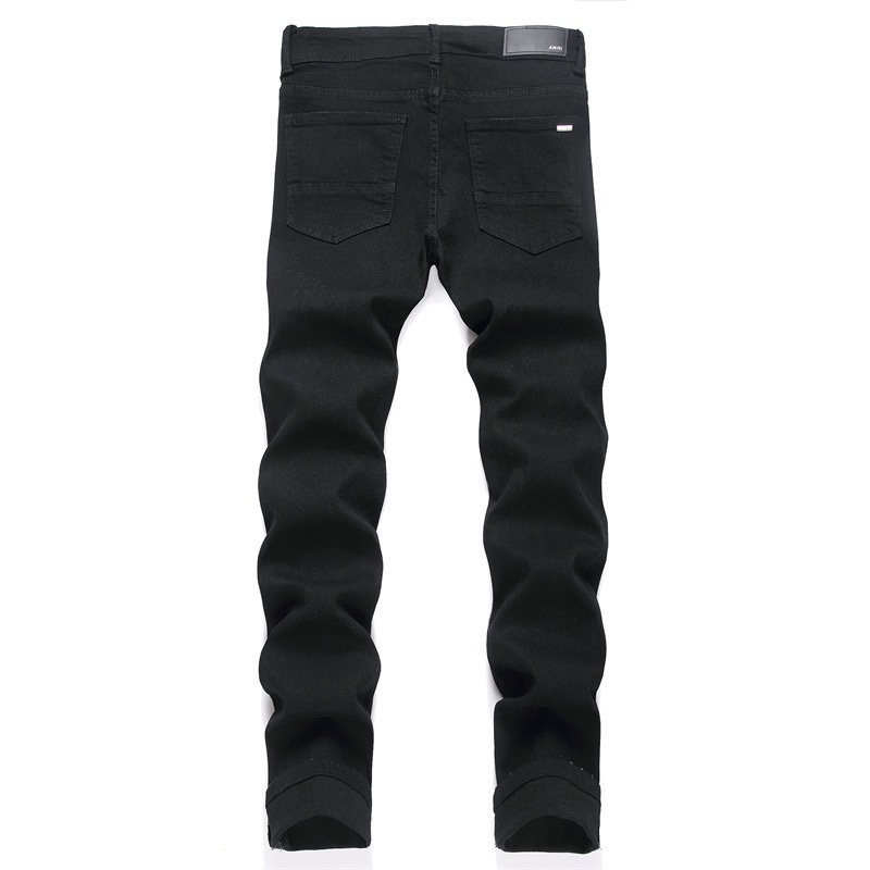 Autonomous AMIRI Embroidery Jeans: Soft, Comfortable, Hand-Coded Custom Logo Buttons, Black, S-XL - 图片 2