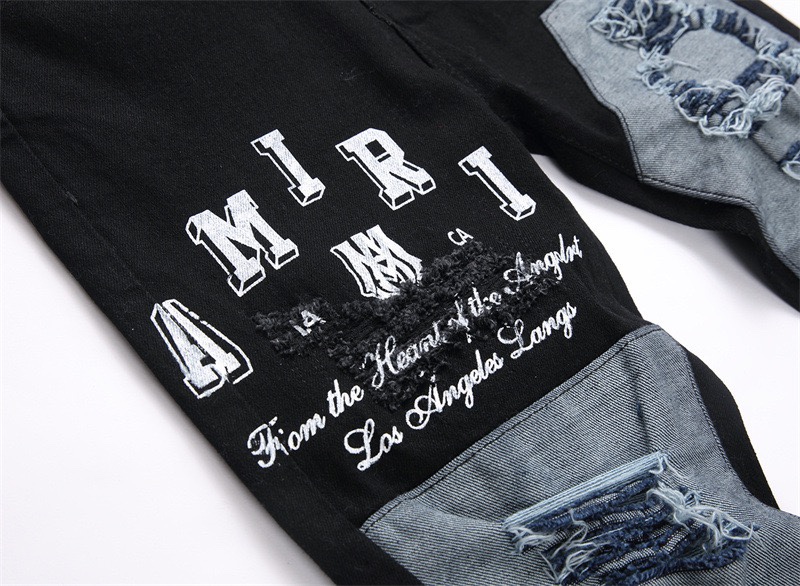 Autonomous AMIRI Embroidery Jeans: Soft, Comfortable, Hand-Coded Custom Logo Buttons, Black, S-XL - 图片 6