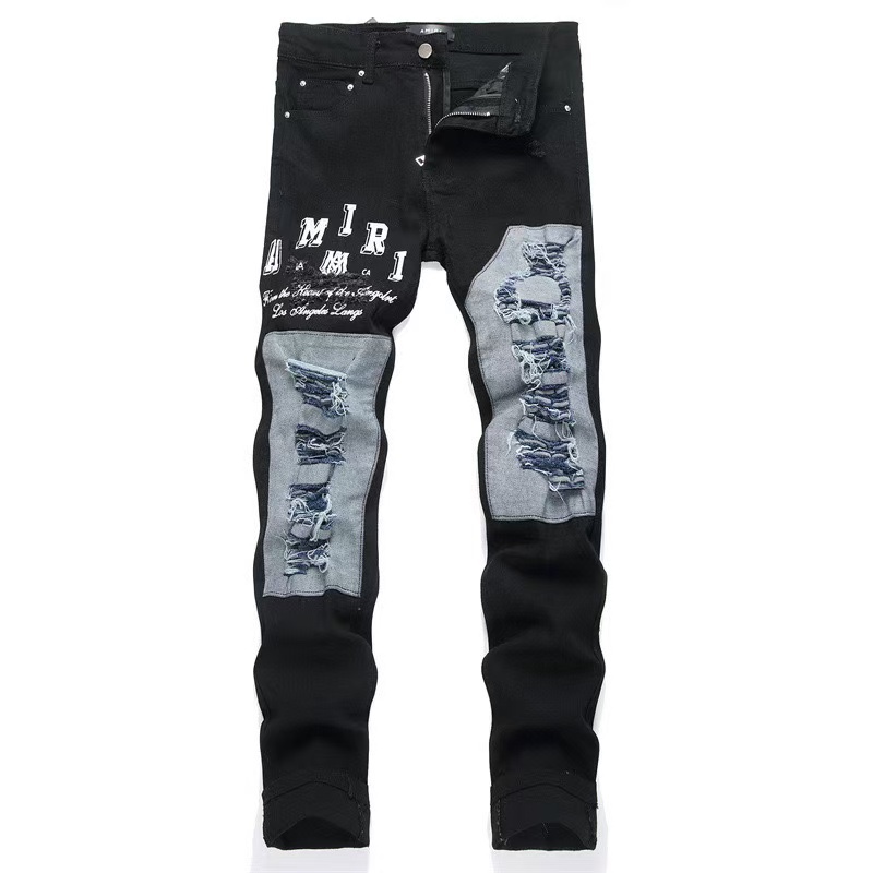 Autonomous AMIRI Embroidery Jeans: Soft, Comfortable, Hand-Coded Custom Logo Buttons, Black, S-XL