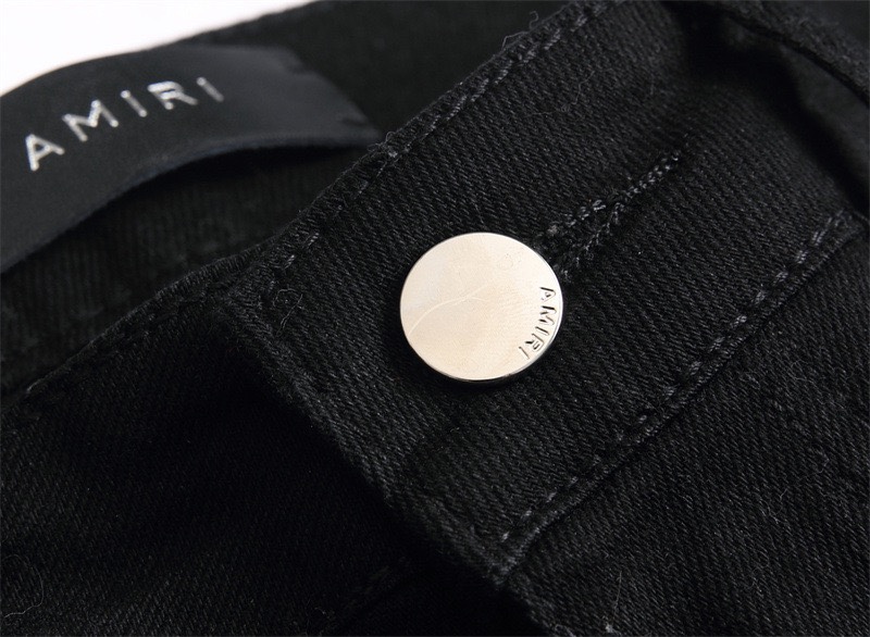 Autonomous AMIRI Embroidery Jeans: Soft, Comfortable, Hand-Coded Custom Logo Buttons, Black, S-XL - 图片 8