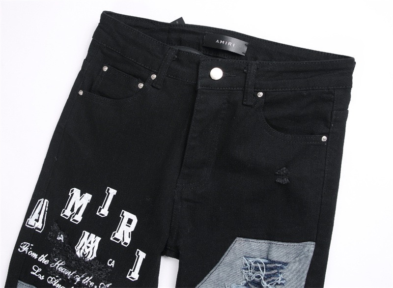 Autonomous AMIRI Embroidery Jeans: Soft, Comfortable, Hand-Coded Custom Logo Buttons, Black, S-XL - 图片 3