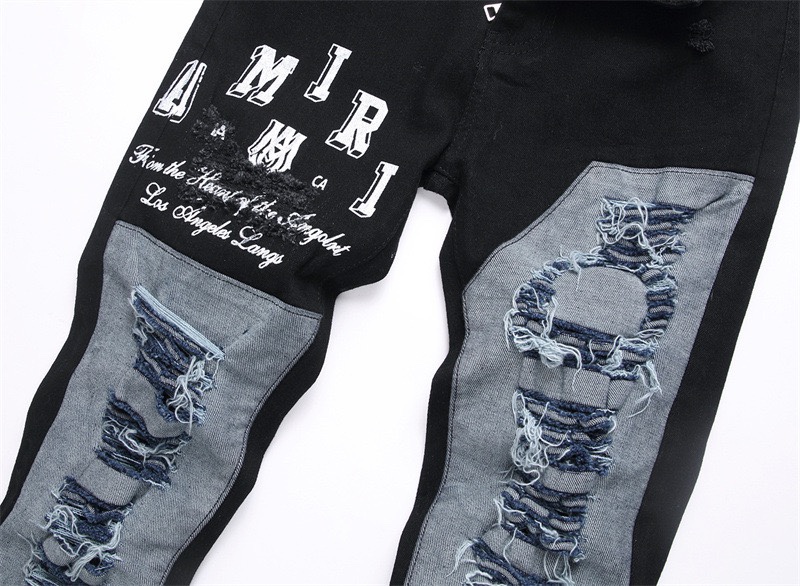 Autonomous AMIRI Embroidery Jeans: Soft, Comfortable, Hand-Coded Custom Logo Buttons, Black, S-XL - 图片 4