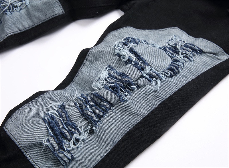 Autonomous AMIRI Embroidery Jeans: Soft, Comfortable, Hand-Coded Custom Logo Buttons, Black, S-XL - 图片 5