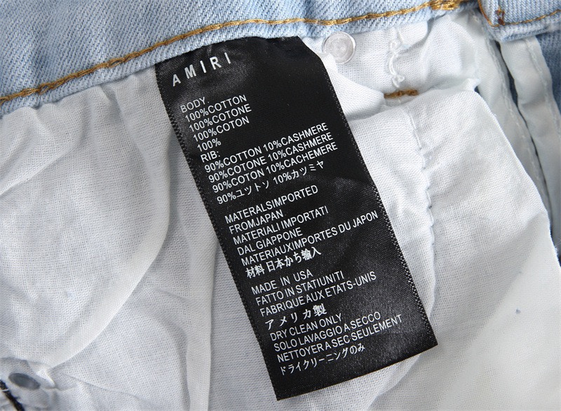 Autonomous AMIRI Embroidery Jeans: Hand-Coded Logo Buttons, Water Wash Blue, Sizes S-XL - 图片 8