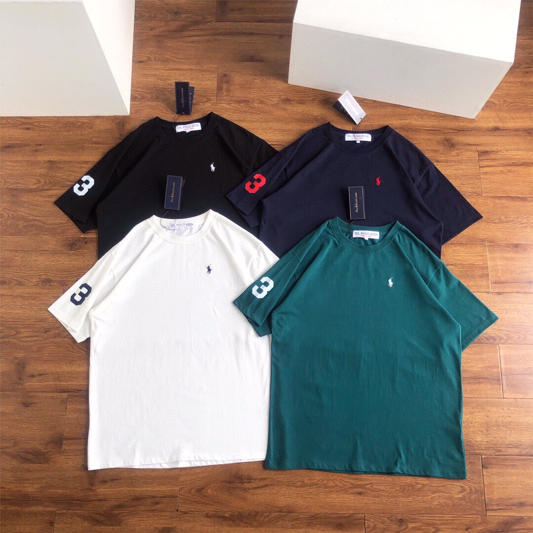 Ralph Lauren Kleidung Polo T-Shirt Schwarz Dunkelgrün Grün Weiß Stickerei Unisex Gekämmte Baumwolle Kurzarm