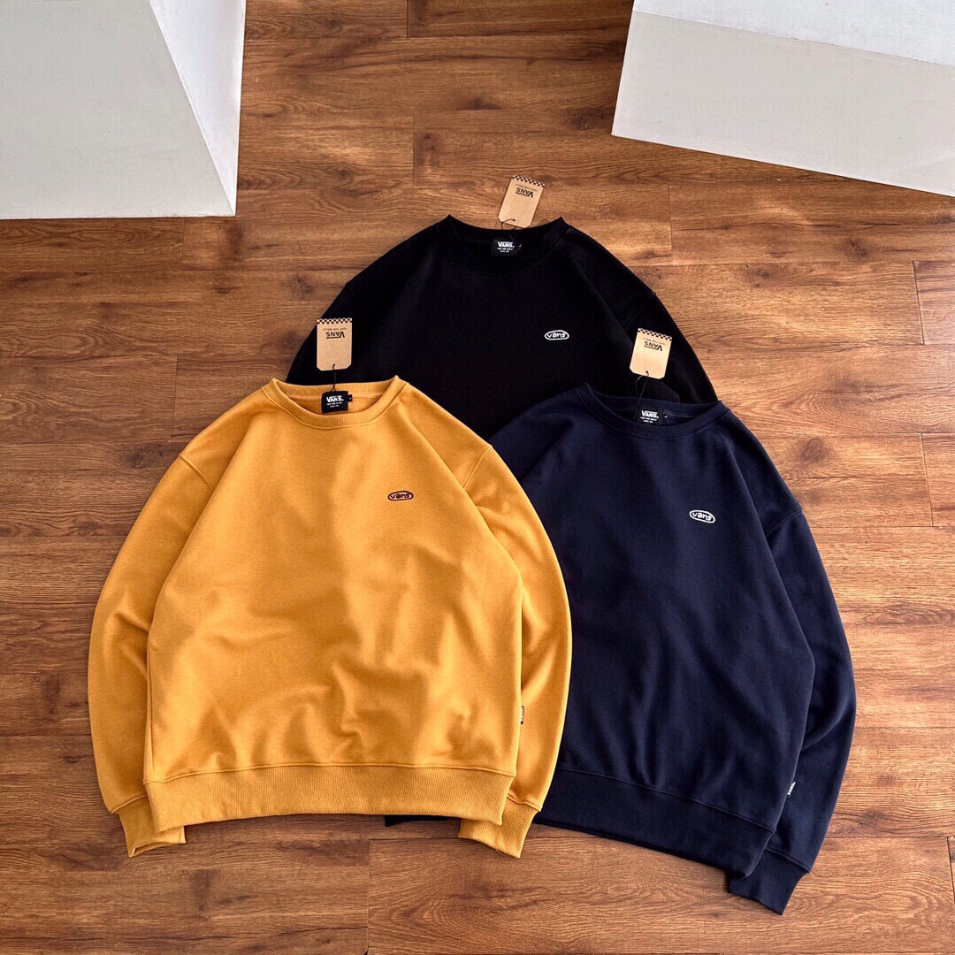 Vans Clothing Sweatshirts Black Yellow Embroidery Unisex Combed Cotton Vintage