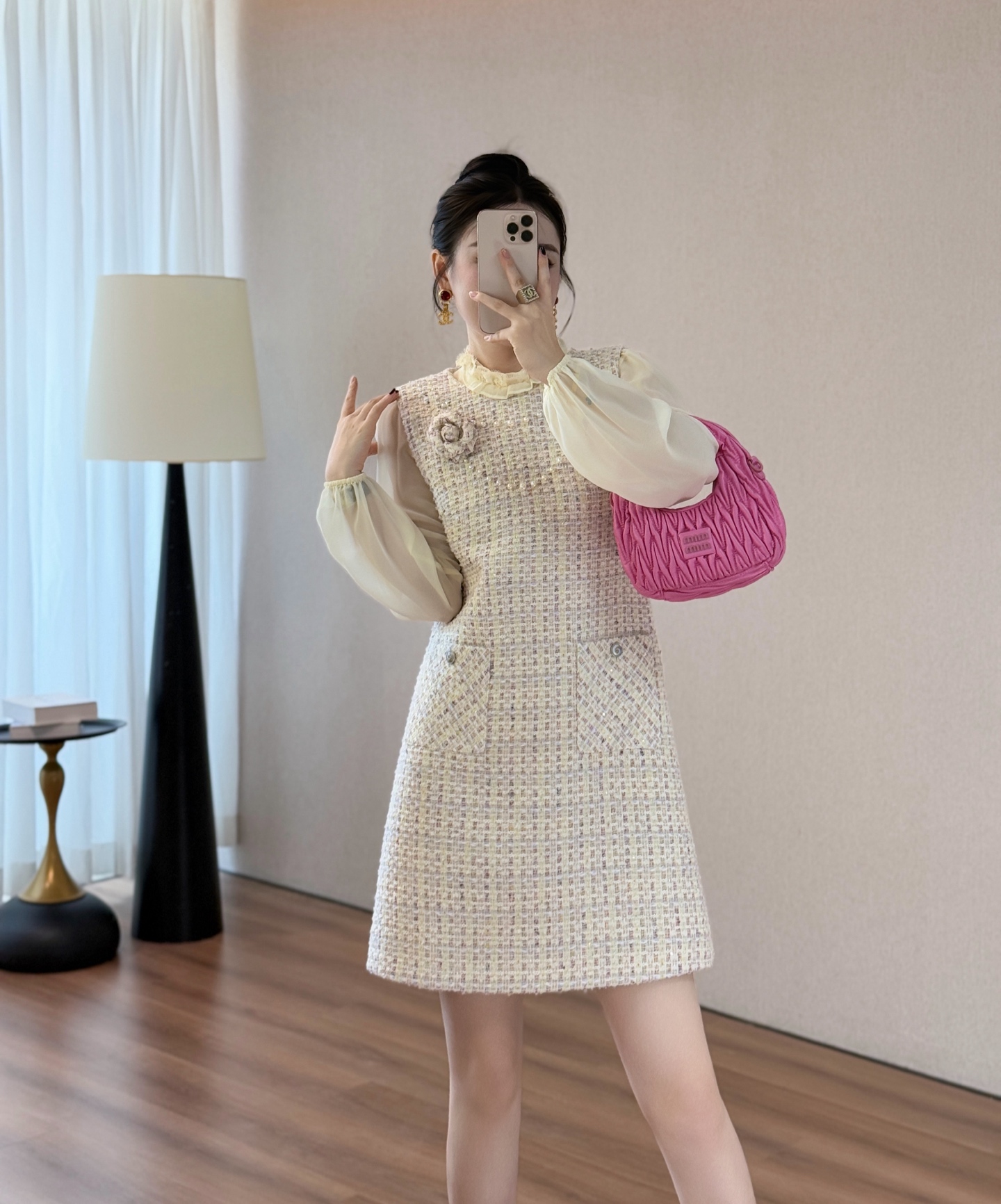 Elegant Tweed Mini Dress Inspired by Chanel with Long Sleeves and Brooch 2 i1755610528671 4579 0 0
