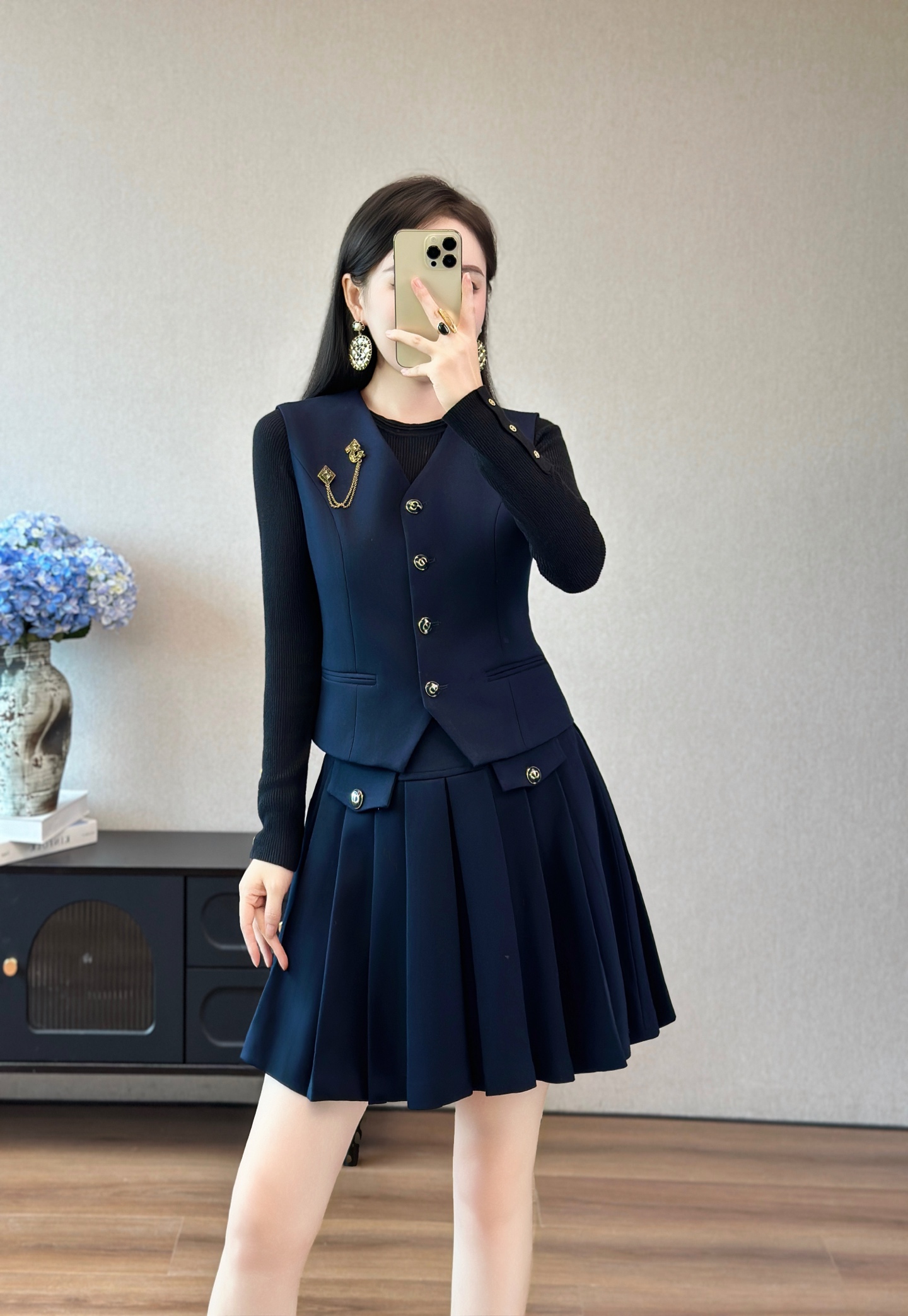 Chanel-Style Wool Blend Vest and Pleated Skirt Set - Elegant and Timeless 1 i1757641508736 6988 0 0