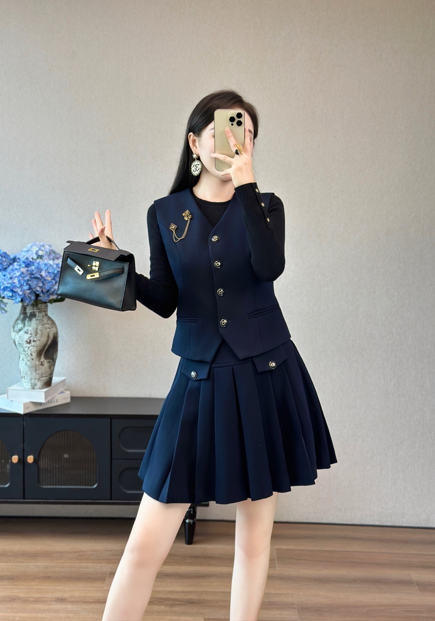 Chanel-Style Wool Blend Vest and Pleated Skirt Set - Elegant and Timeless 4 i1757728505448 4908 0 7