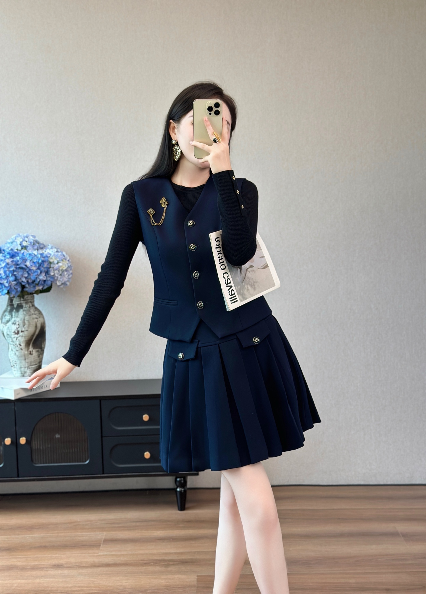 Chanel-Style Wool Blend Vest and Pleated Skirt Set - Elegant and Timeless 7 i1757728505448 8063 0 6