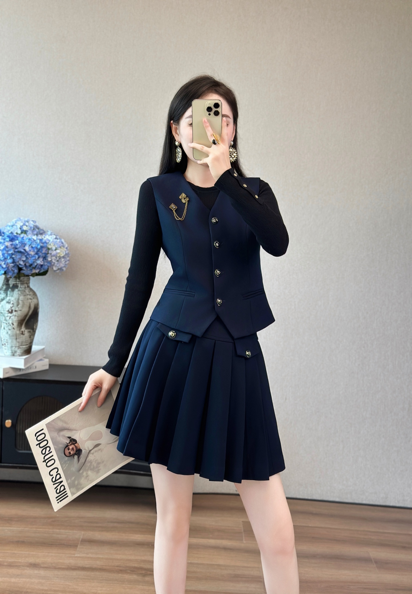 Chanel-Style Wool Blend Vest and Pleated Skirt Set - Elegant and Timeless 3 i1757728505460 4079 0 1