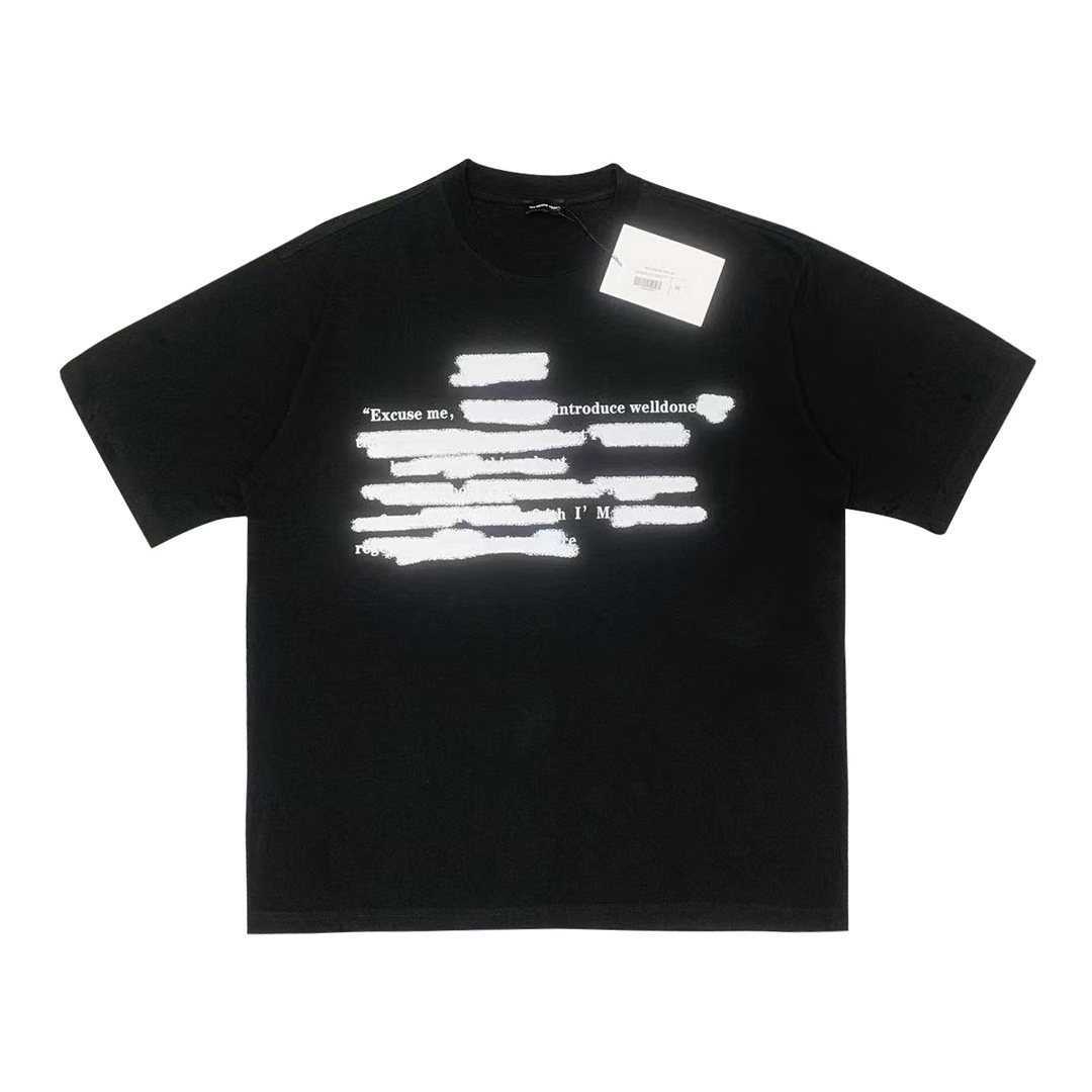 We11done Clothing T-Shirt Black White Printing Summer Collection Track Short Sleeve