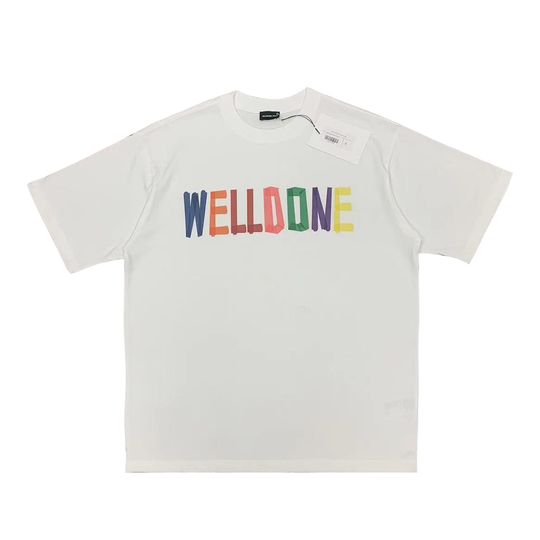 We11done Clothing T-Shirt Black White Printing Summer Collection Track Short Sleeve