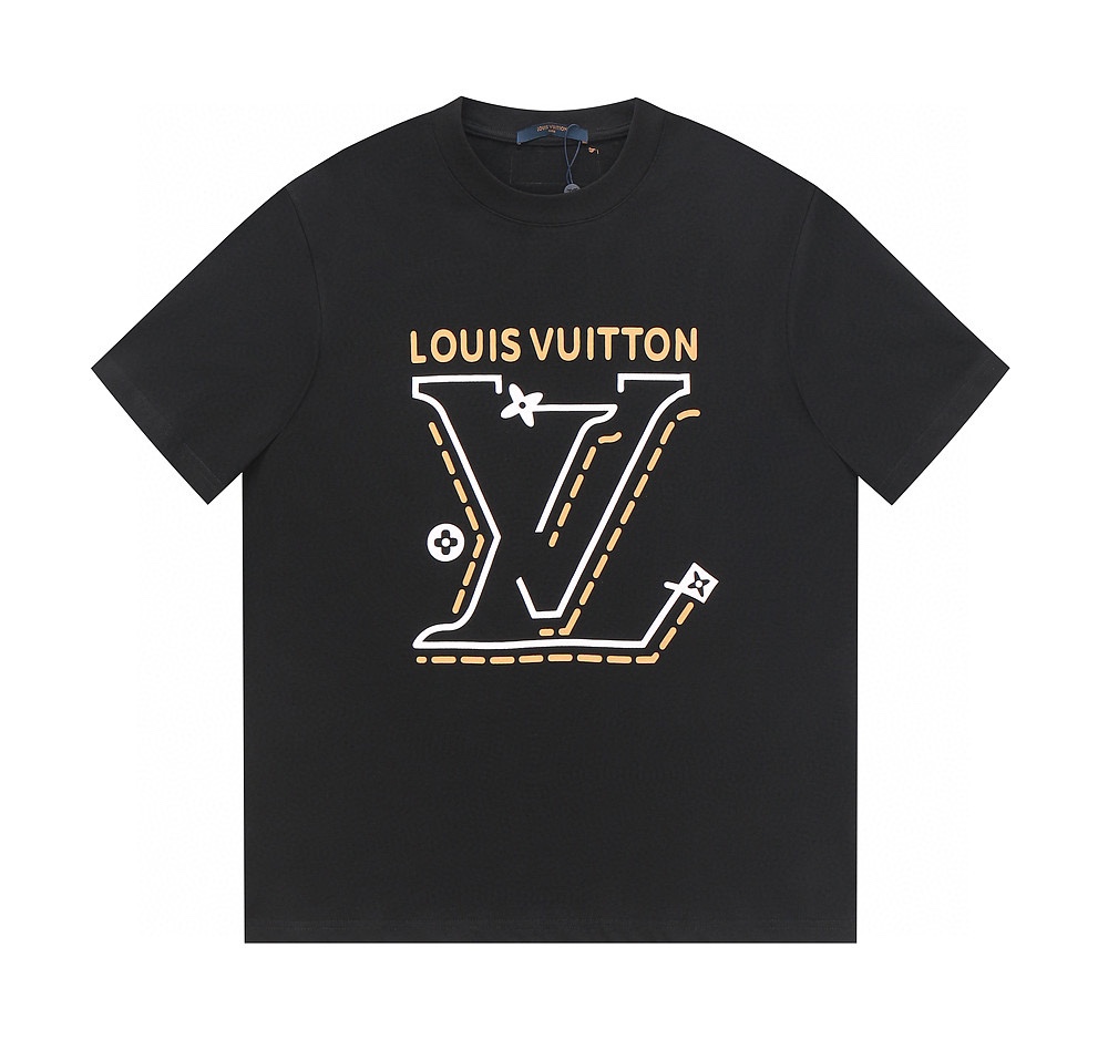 Replicas Buy Special
 Louis Vuitton Clothing Shirts & Blouses T-Shirt Black White Printing Unisex Combed Cotton Short Sleeve