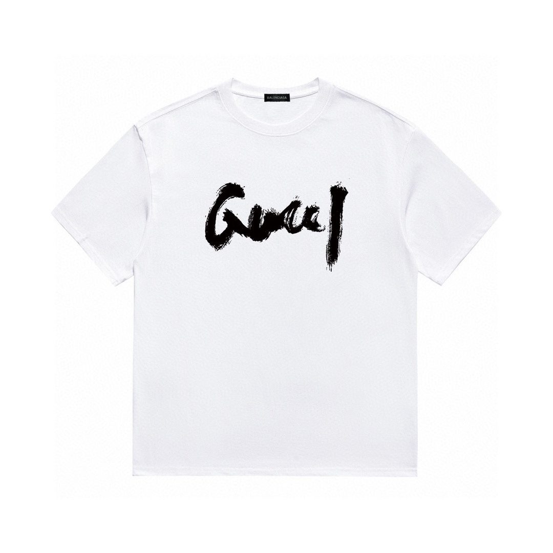 Balenciaga Clothing T-Shirt Black White Printing Unisex Cotton Spring/Summer Collection Short Sleeve
