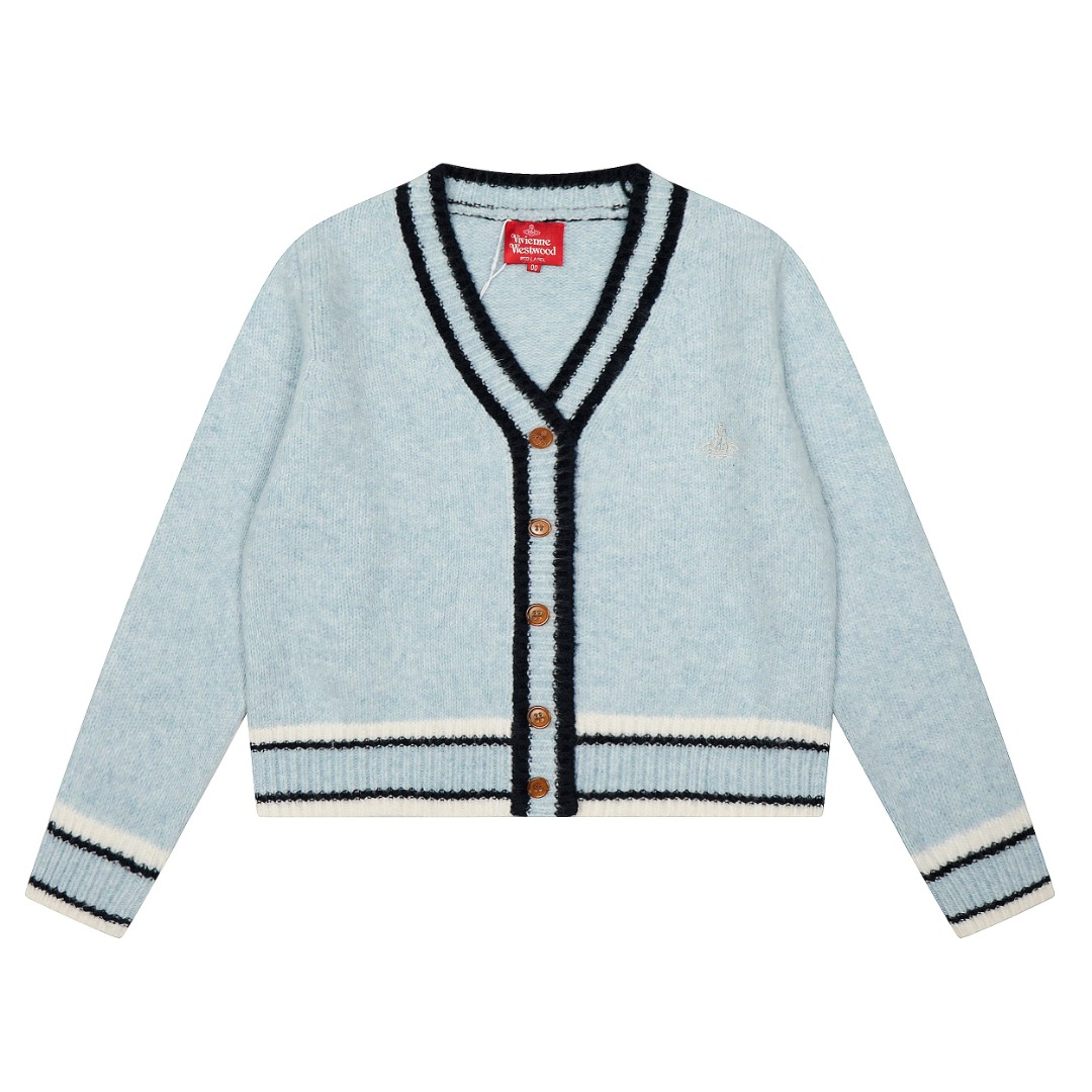 Vivienne Westwood Blue Wool Blend Cardigan, Embroidered Logo, Three-Color Knit 1 o 1j30lmkvnev1cqbji815q2ims8