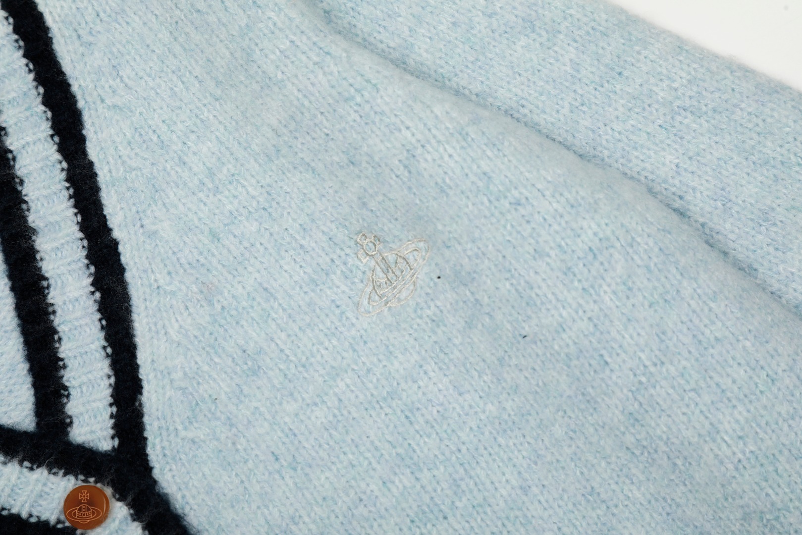 Vivienne Westwood Blue Wool Blend Cardigan, Embroidered Logo, Three-Color Knit 5 o 1j30lmkvnue11krf1a5am7iuhn5