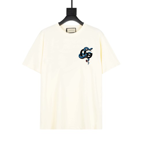 Gucci Men's Snake Print Crewneck Cotton T-Shirt White Short Sleeve Tee 1 Gucci Men's Snake Print Crewneck Cotton T-Shirt White Short Sleeve Tee