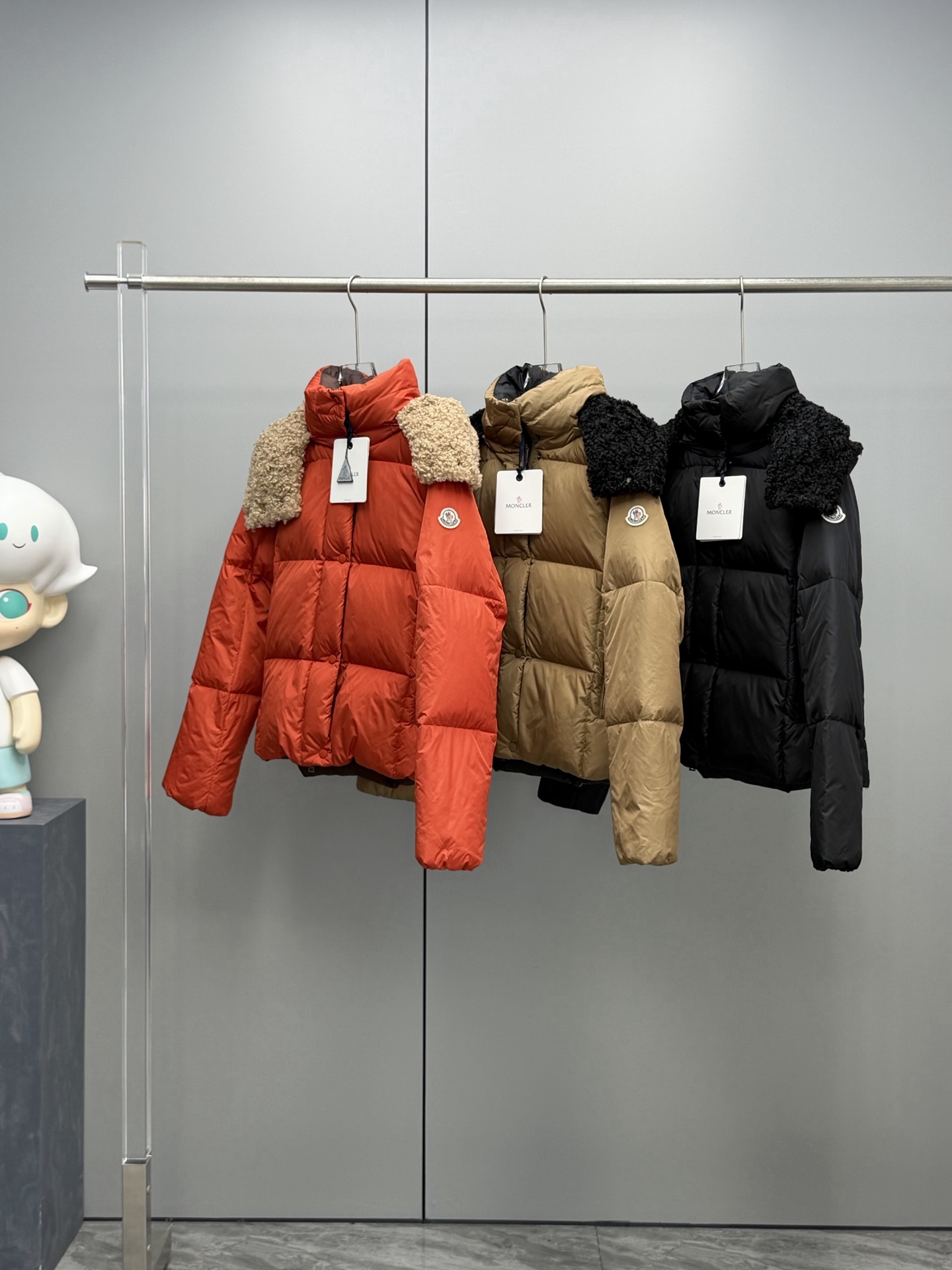 Moncler Castelnou Doudoune Courte à Capuche Amovible en Fourrure Teddy Colorée
