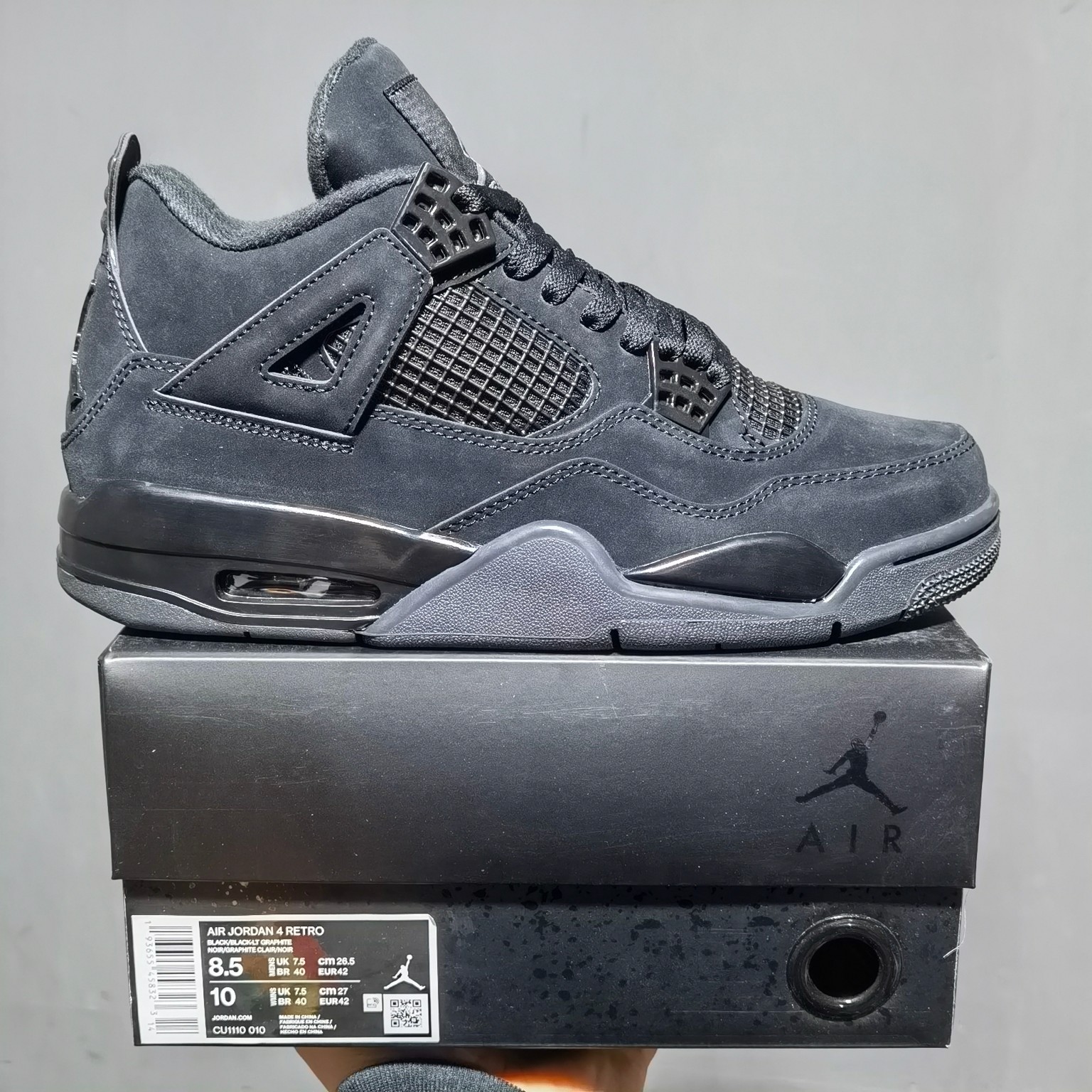 AJ4黑猫尺码:40-47.5福利特价-AirJordan4RetroBlackCat黑猫麂皮黑武士CU