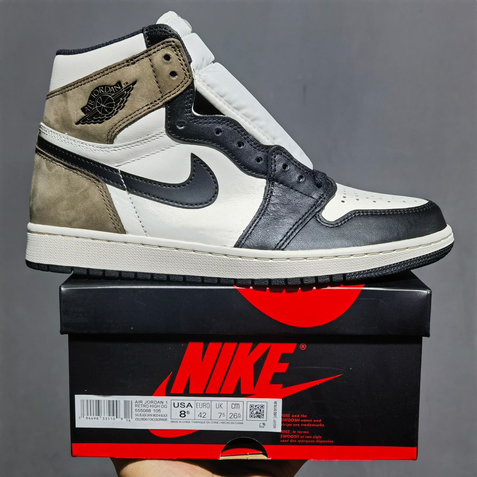 AJ1小倒钩尺码40.5-47.5新M纯原出品-AirJordan1DarkMochaAJ1小倒钩黑棕黑