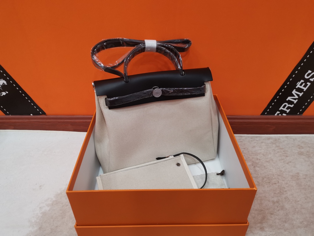 Hermes Herbag Borse Crossbody & Borse a Tracolla Beige Nero Bianco Unisex Hardware argento Tela