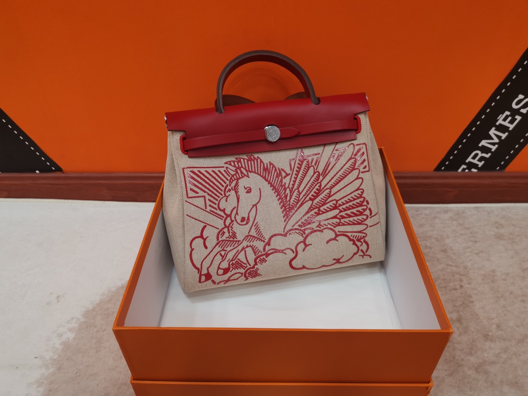 Hermes Herbag Borse Crossbody & Borse a Tracolla Rosso Unisex Hardware argento Tela