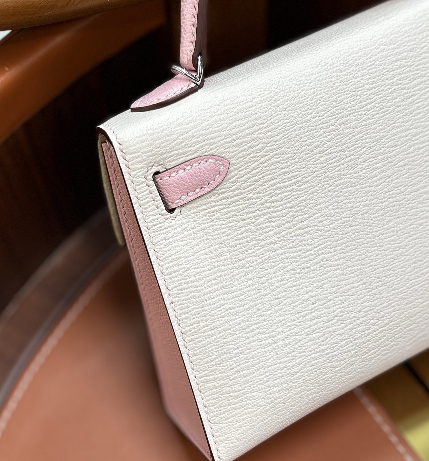 二代 樱花粉拼奶油白山羊皮银扣 新补货～