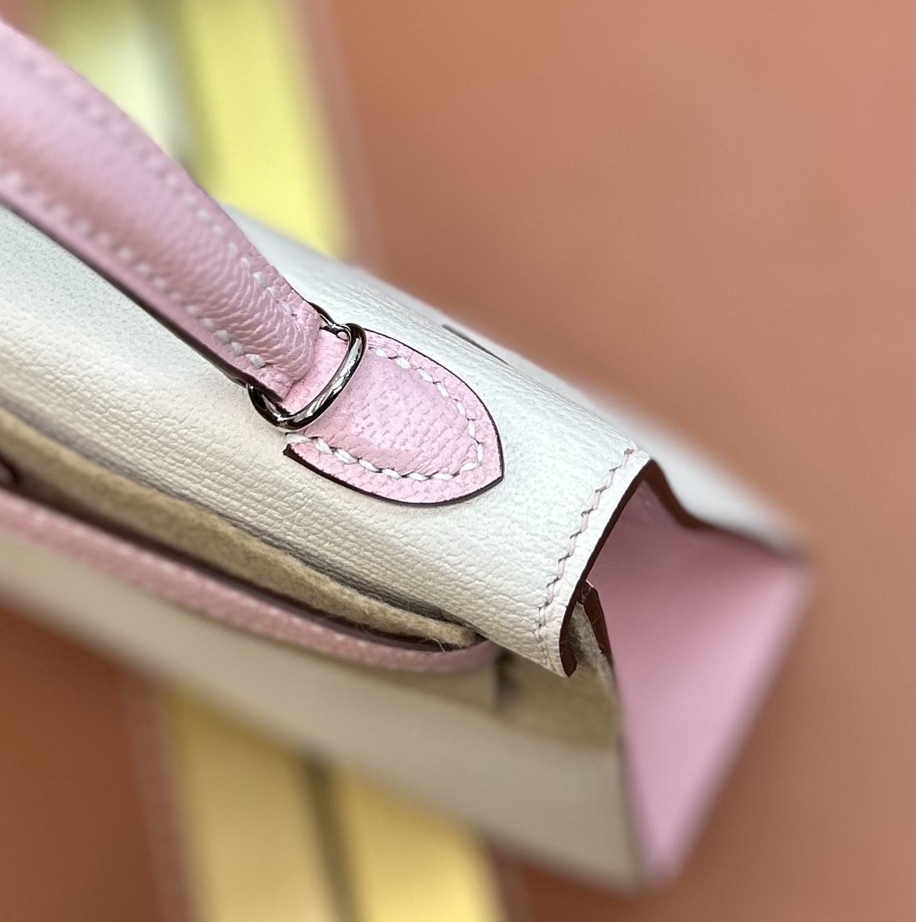 二代 樱花粉拼奶油白山羊皮银扣 新补货～