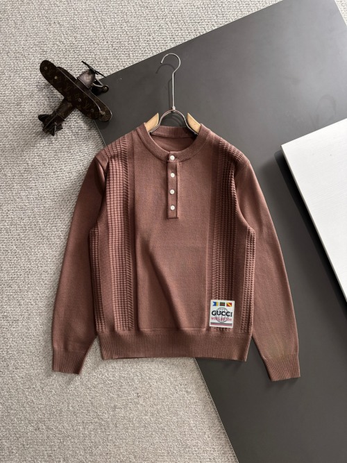 Gucci Brown Wool Blend Sweater with Embroidered Logo - Modern & Comfortable 1 Gucci Brown Wool Blend Sweater with Embroidered Logo - Modern & Comfortable