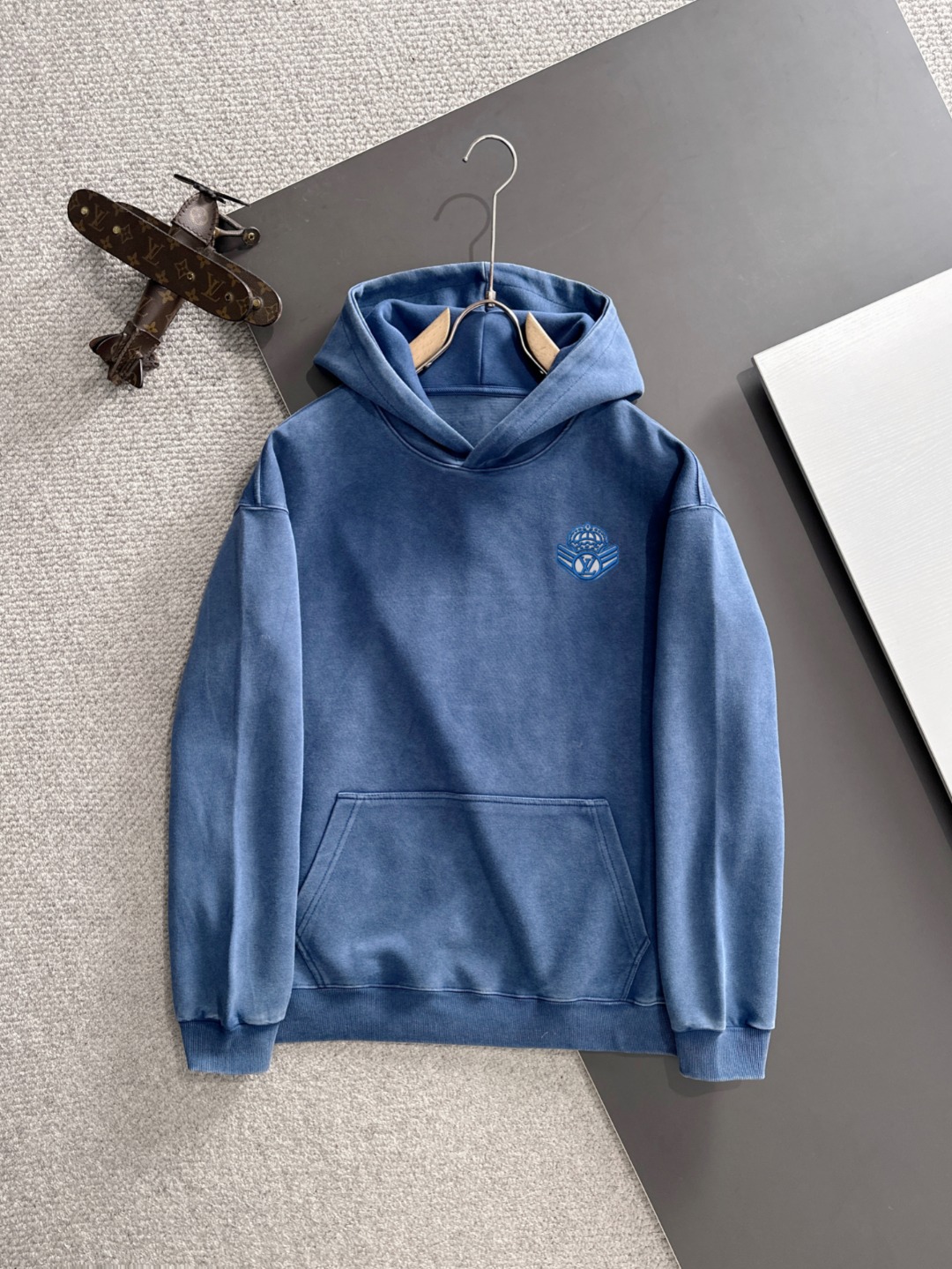 Louis Vuitton Men's Blue Vintage-Wash Cotton-Blend Graphic Logo Hoodie