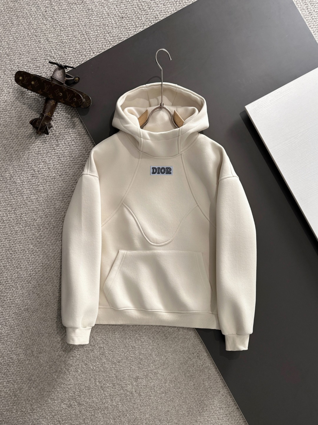 Dior Unisex Cotton Blend Hoodie, Long Sleeve, Cream White, M-XXXL