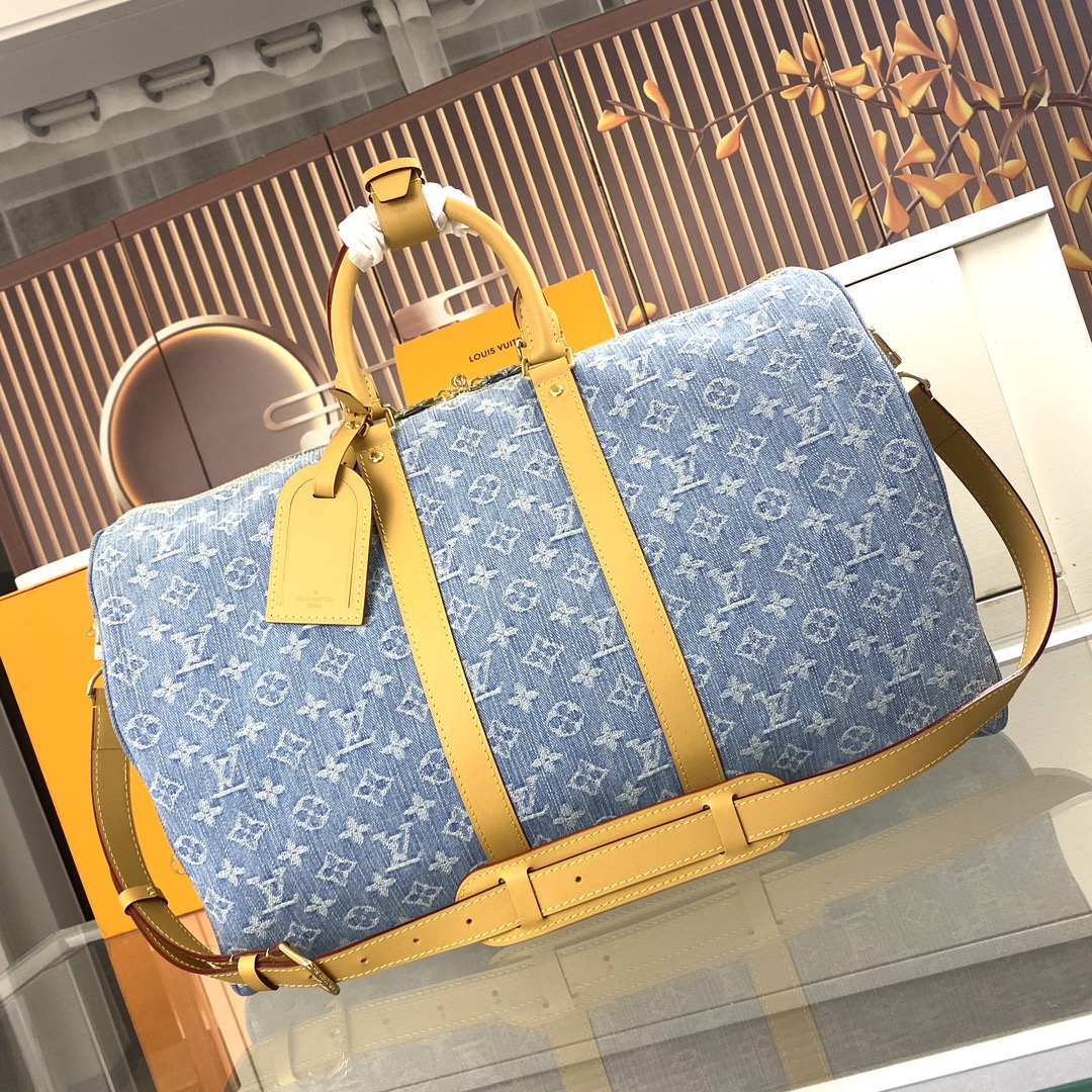 Louis Vuitton Keepall Bandoulière 45 Denim Travel Bag - Light Blue