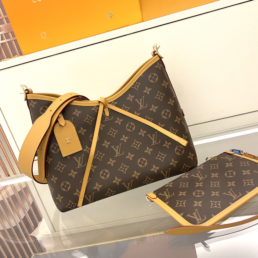Louis Vuitton CarryAll Small Handbag Monogram Canvas Leather Trim Brown 2 i1720797639 5669 5