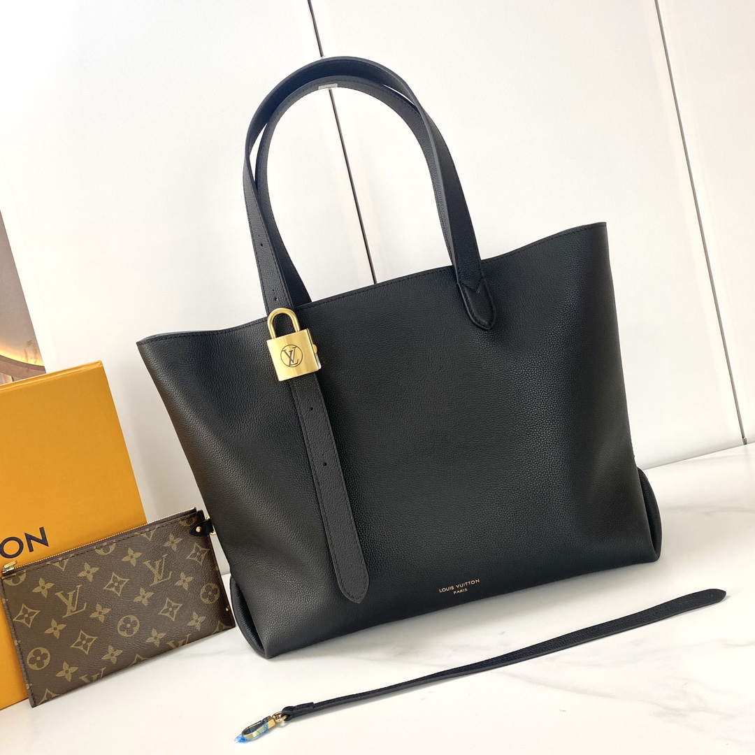 Louis Vuitton Low Key Cabas Medium Handbag, Black Leather Tote with Lock 1 i1725431341 4979 3