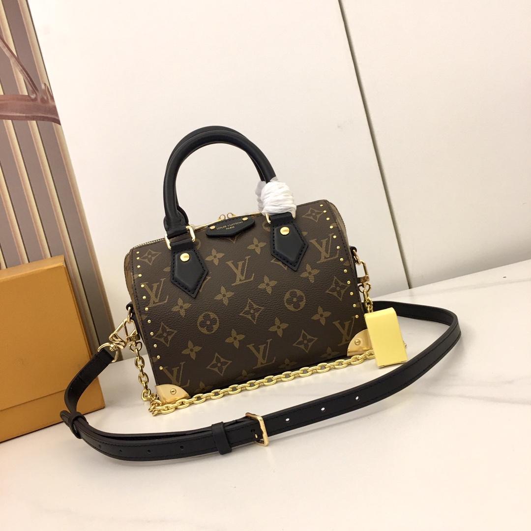 Louis Vuitton Speedy 20 Handbag - Monogram Canvas & Black Leather Trim 3 i1733993722 4895 0