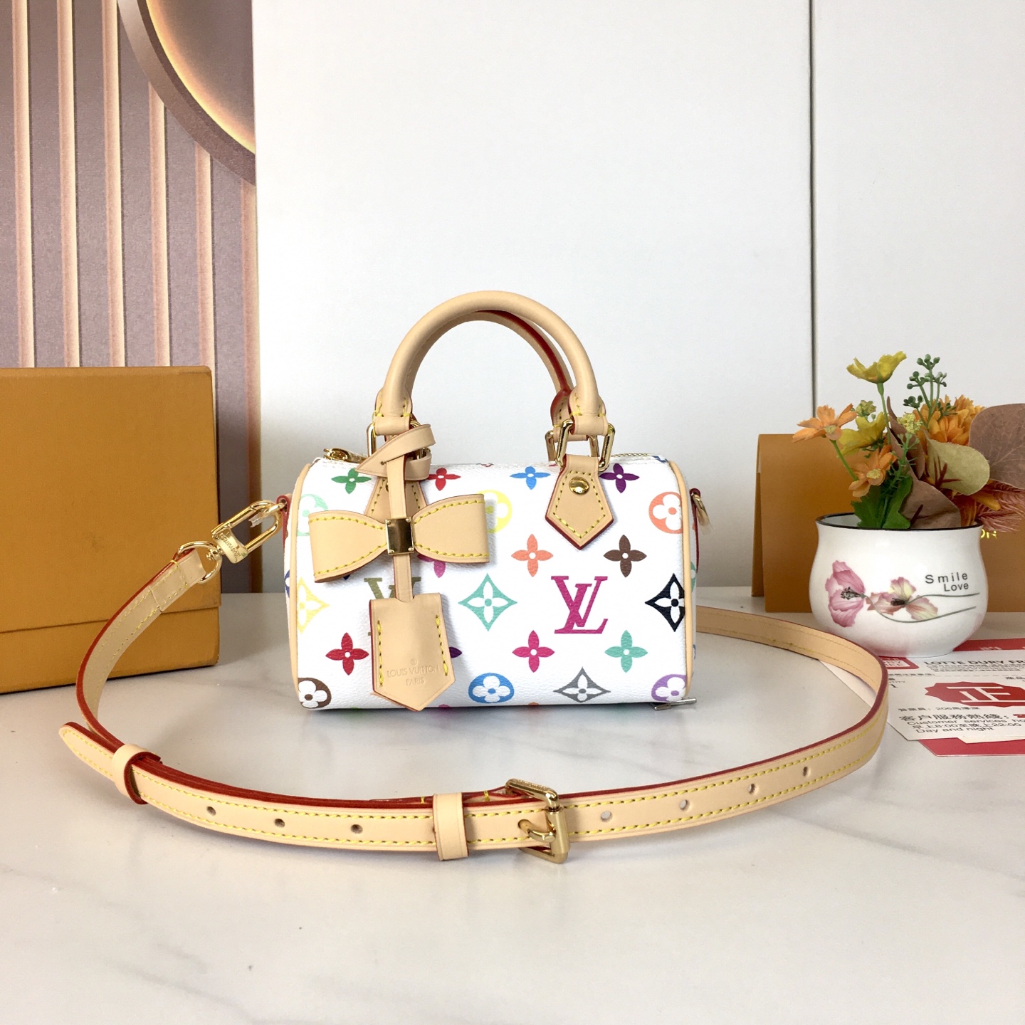 Louis Vuitton Nano Speedy Murakami White Monogram Canvas Crossbody Bag