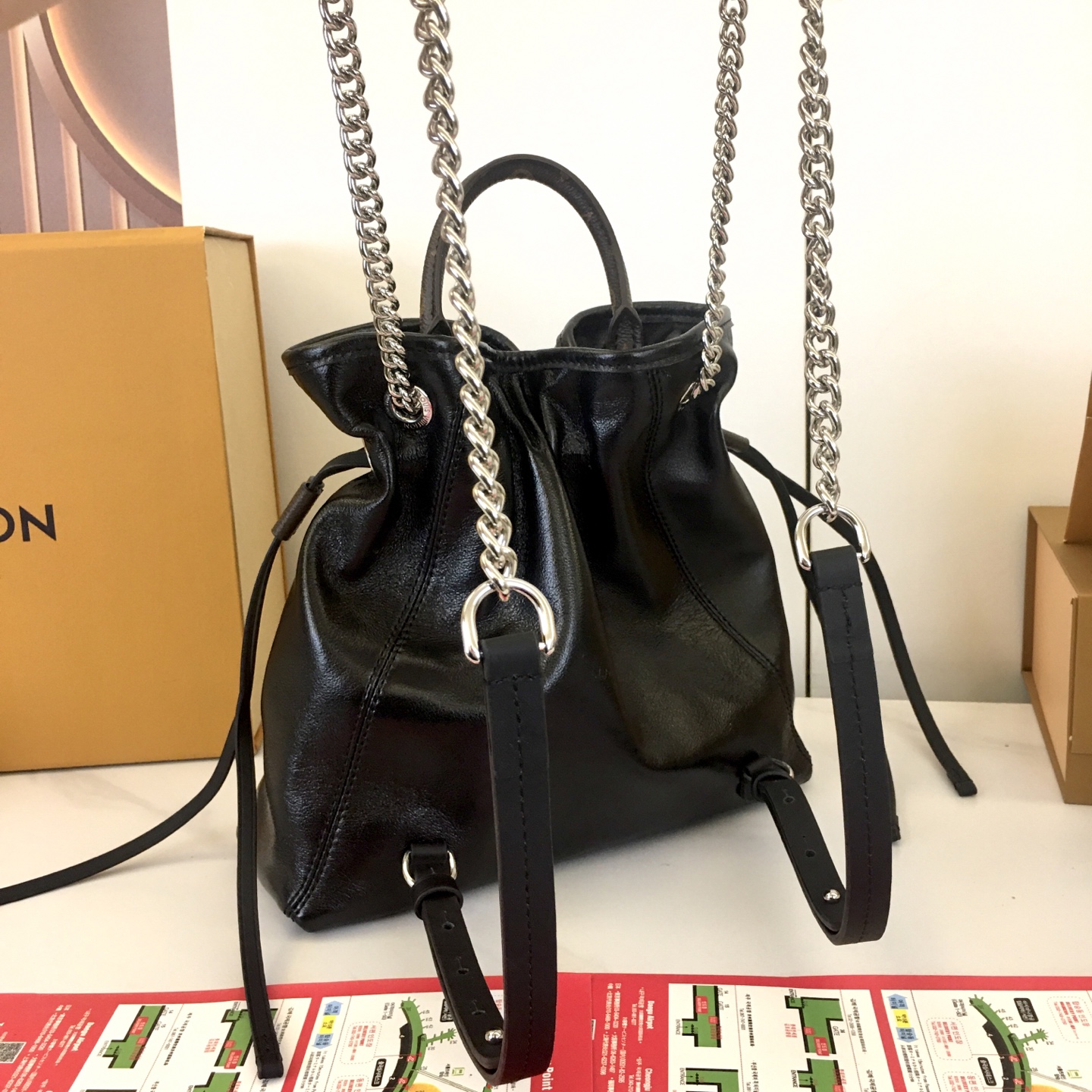 Louis Vuitton Off Duty MM Black Leather Hobo Bag with Silver Chain - M25522 4 i1754937913221 1480 0 2