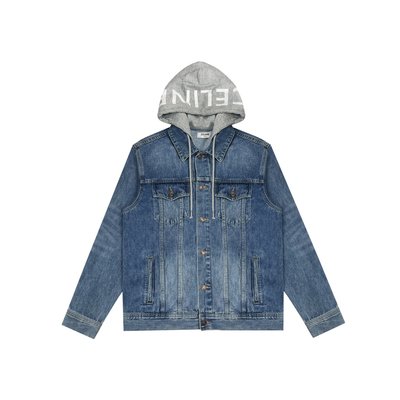 Celine Buy Clothing Coats & Jackets Blue Printing Unisex Denim Fabric Frosted Fall Collection Vintage Hooded Top
