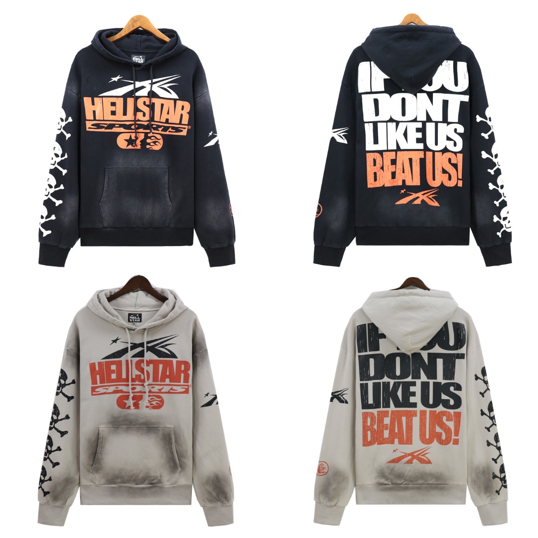 Hellstar Water-Washing Hoodie in Black and Almond, 360g Fabric, S-XL Sizes. - 图片 1