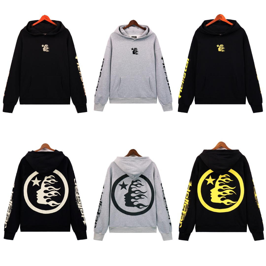 Hellstar Hoodie in Almond, Black, and Yellow; 360g Water Wash Fabric, Sizes S-XL