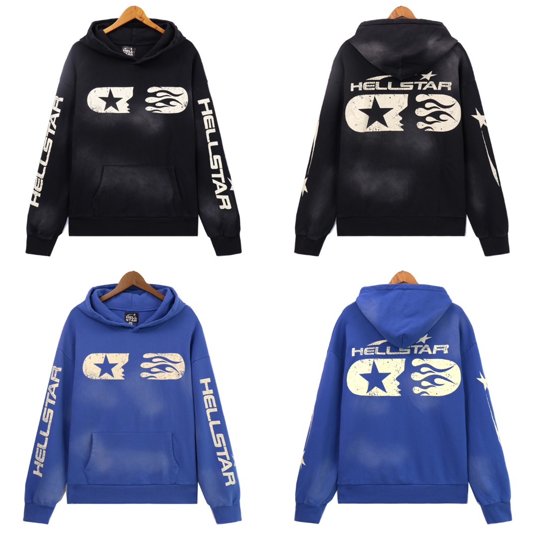 Water-Washing Hell Star Hoodie in 360g Fabric, Sizes S-XL, Multiple Colors