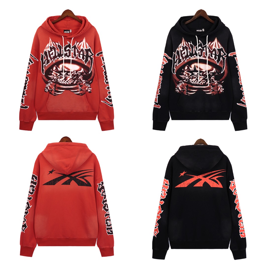 Water-Washing Hellstar Hoodie in Washing Black and Red, Sizes S-XL (BR 5665) - 图片 2