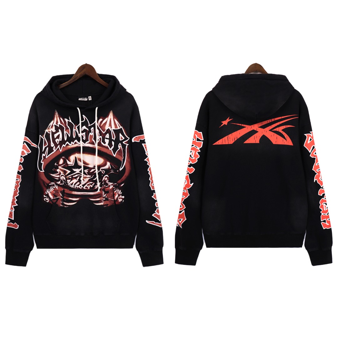 Water-Washing Hellstar Hoodie in Washing Black and Red, Sizes S-XL (BR 5665) - 图片 4