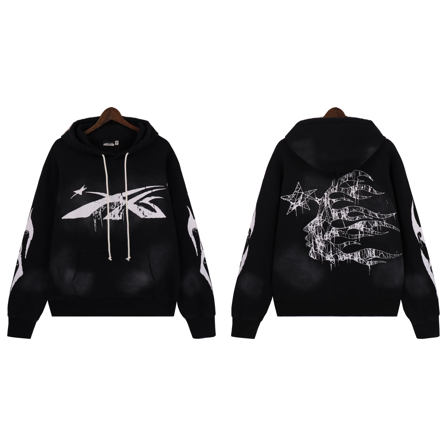 Hellstar Water-Washing Hoodie in 360g Fabric, Sizes S-XL, Code BR5668