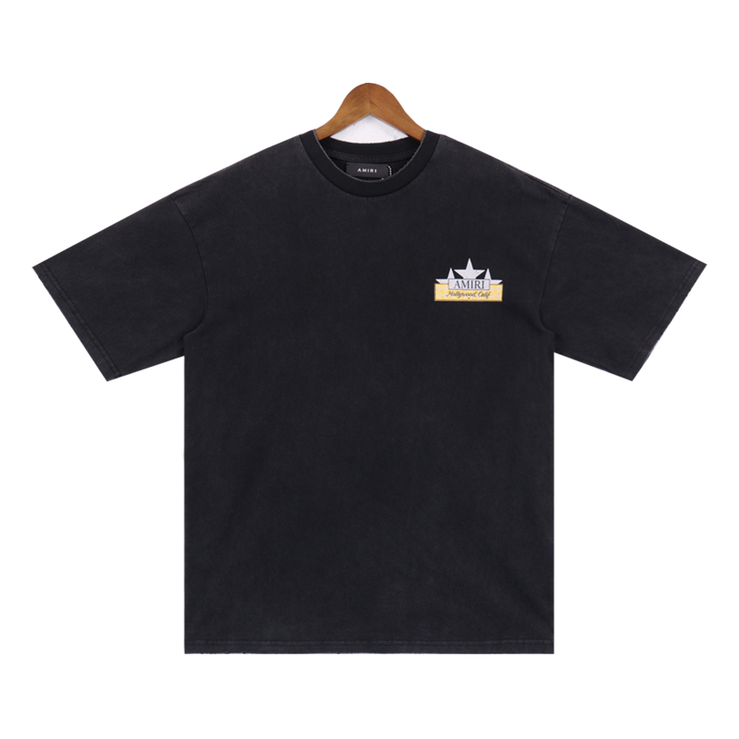 AMIRICrystal Star T-shirt Details: Logo Stamp, Logo Collar Wash, Water Washing Black Color - 图片 2