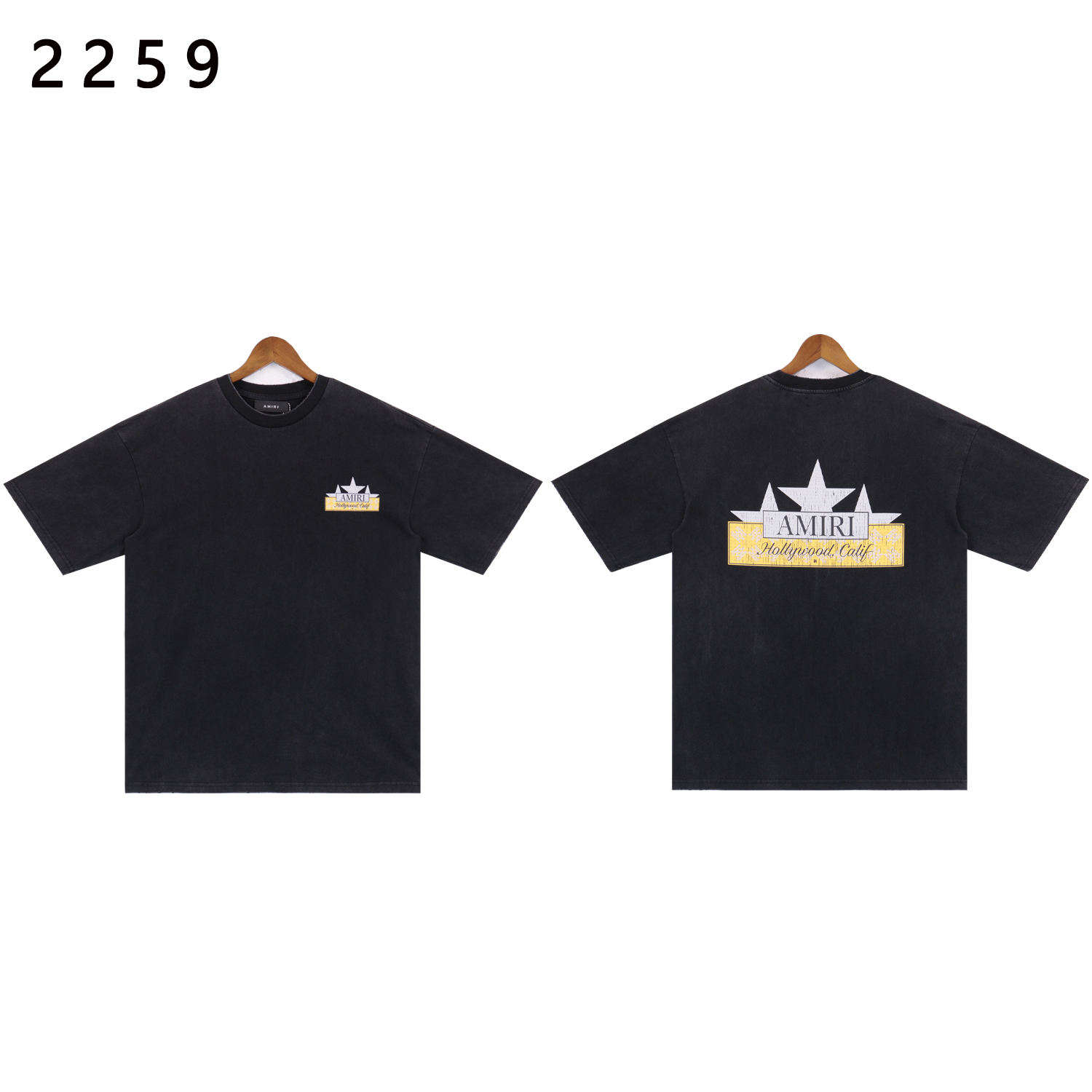 AMIRICrystal Star T-shirt Details: Logo Stamp, Logo Collar Wash, Water Washing Black Color