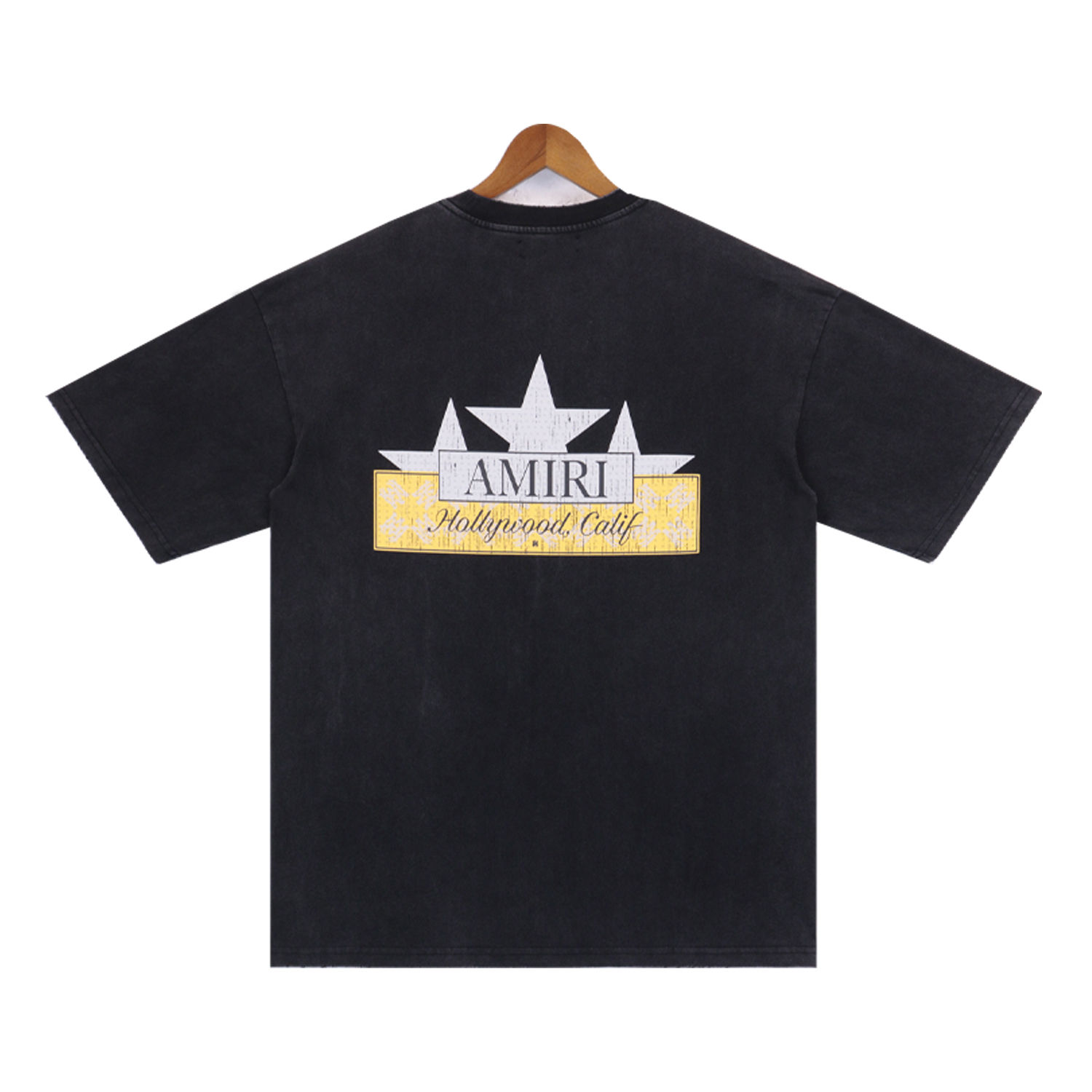 AMIRICrystal Star T-shirt Details: Logo Stamp, Logo Collar Wash, Water Washing Black Color - 图片 3