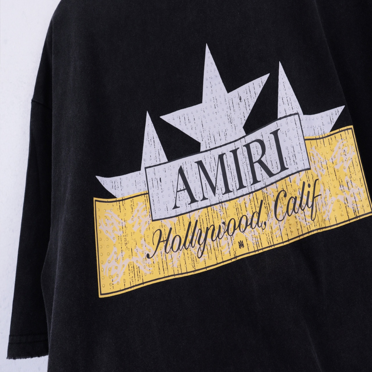 AMIRICrystal Star T-shirt Details: Logo Stamp, Logo Collar Wash, Water Washing Black Color - 图片 4